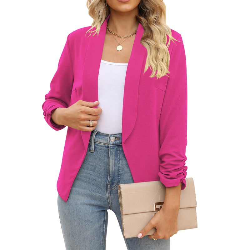 POGTMM Business Women Clothing Collarless Blazers for Women 3/4 Sleeve (Rose Red, M) - Image 1